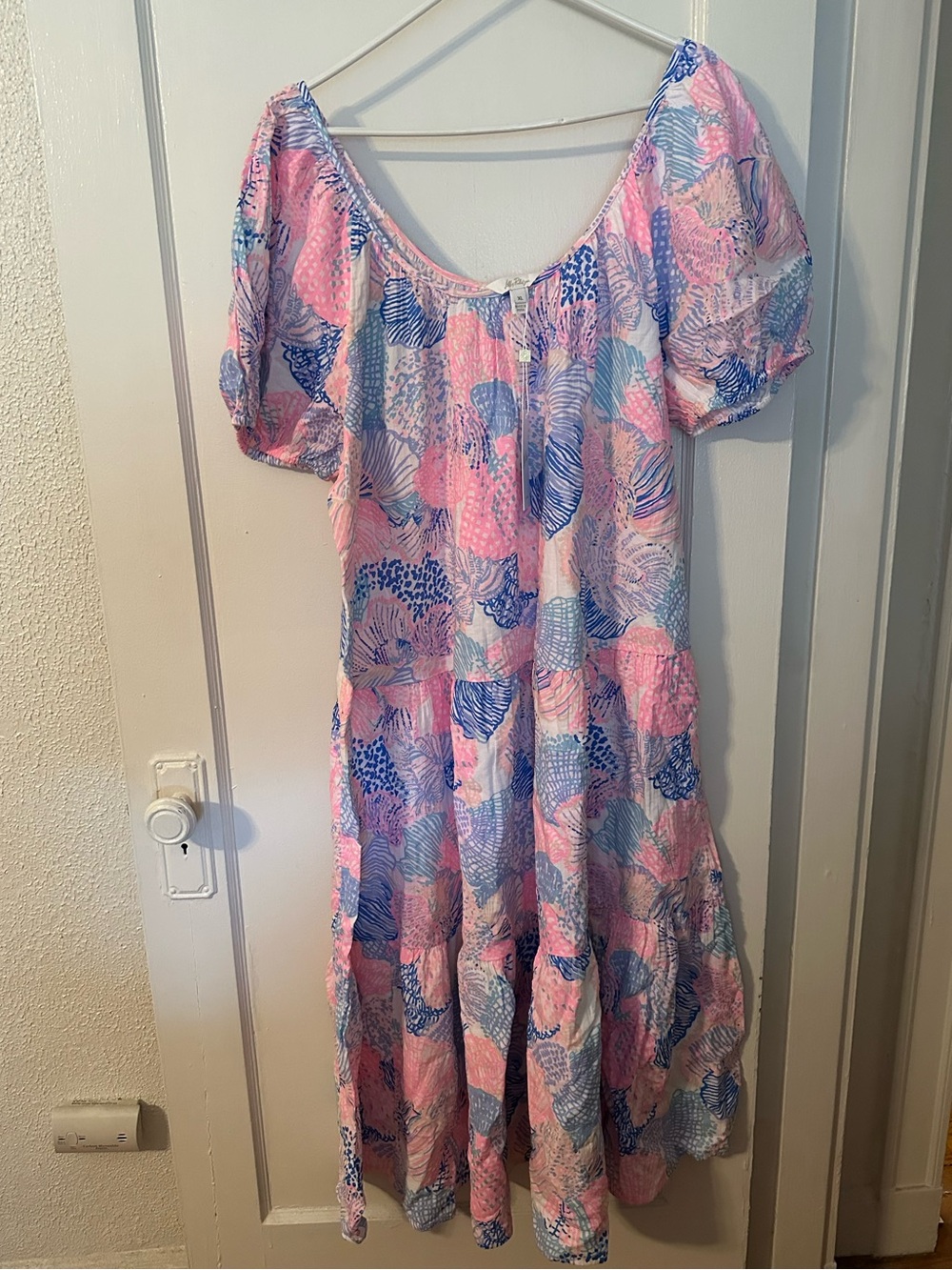 Lilly Pulitzer Pink Blue Shell Print Maxi Dress